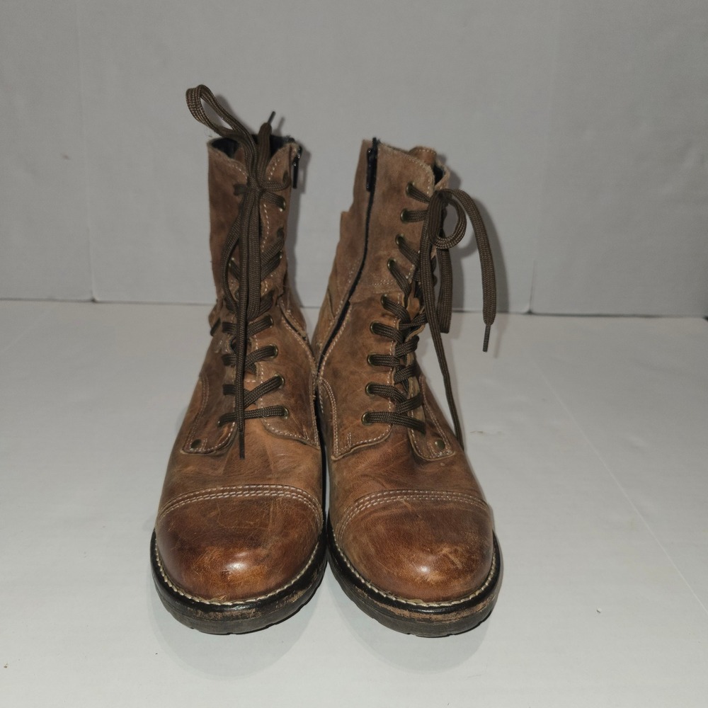 Taos Crave Combat Boots Womens Size 10 41 Brown Leather Lace Up Side Zip Ankle - Picture 5 of 10